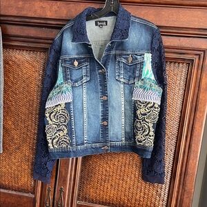 Berek Women's Denim Jacket with Navy and Gold Accents